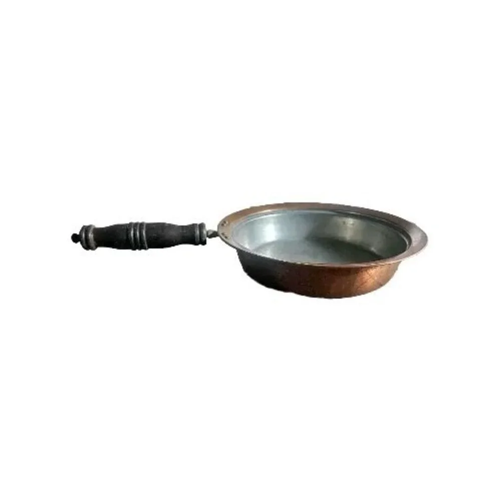 VINTAGE COPPER TIN Lined WOOD Handle COOKING Pan With‎ Brass 9 1/2 Inch Diameter